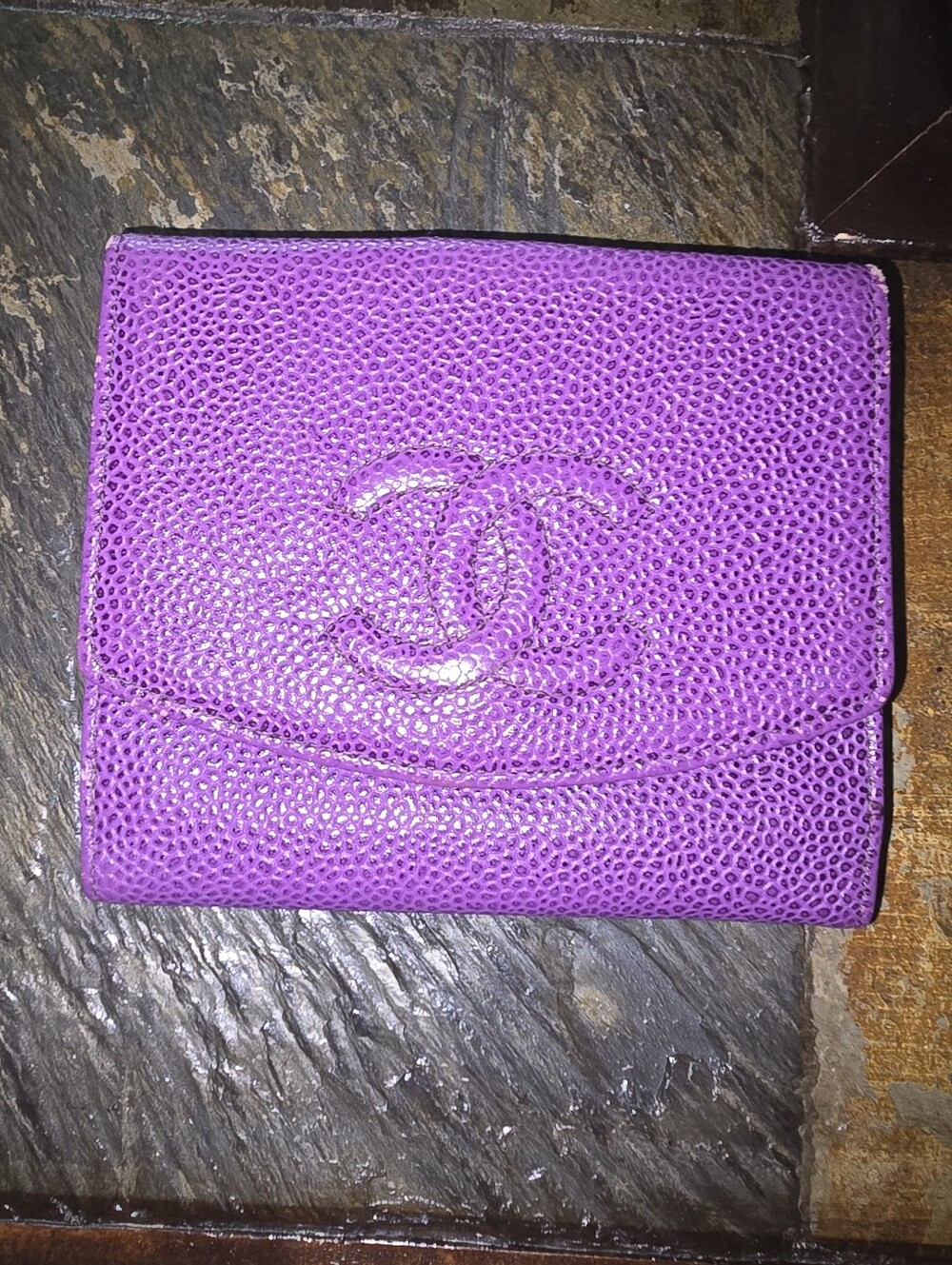 Chanel Purple Textured Leather Wallet